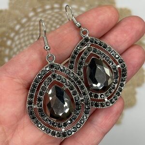 Gun Metal Sparkle Teardrop Earrings